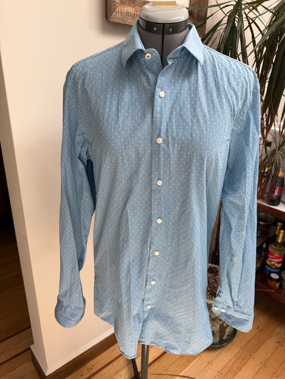Ben Sherman Tailoring Light Blue Micro Geo Print Shirt 15.5 32/33